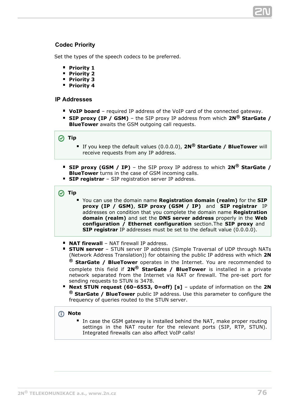 2N StarGate/BlueTower v5.7 User Manual | Page 76 / 183