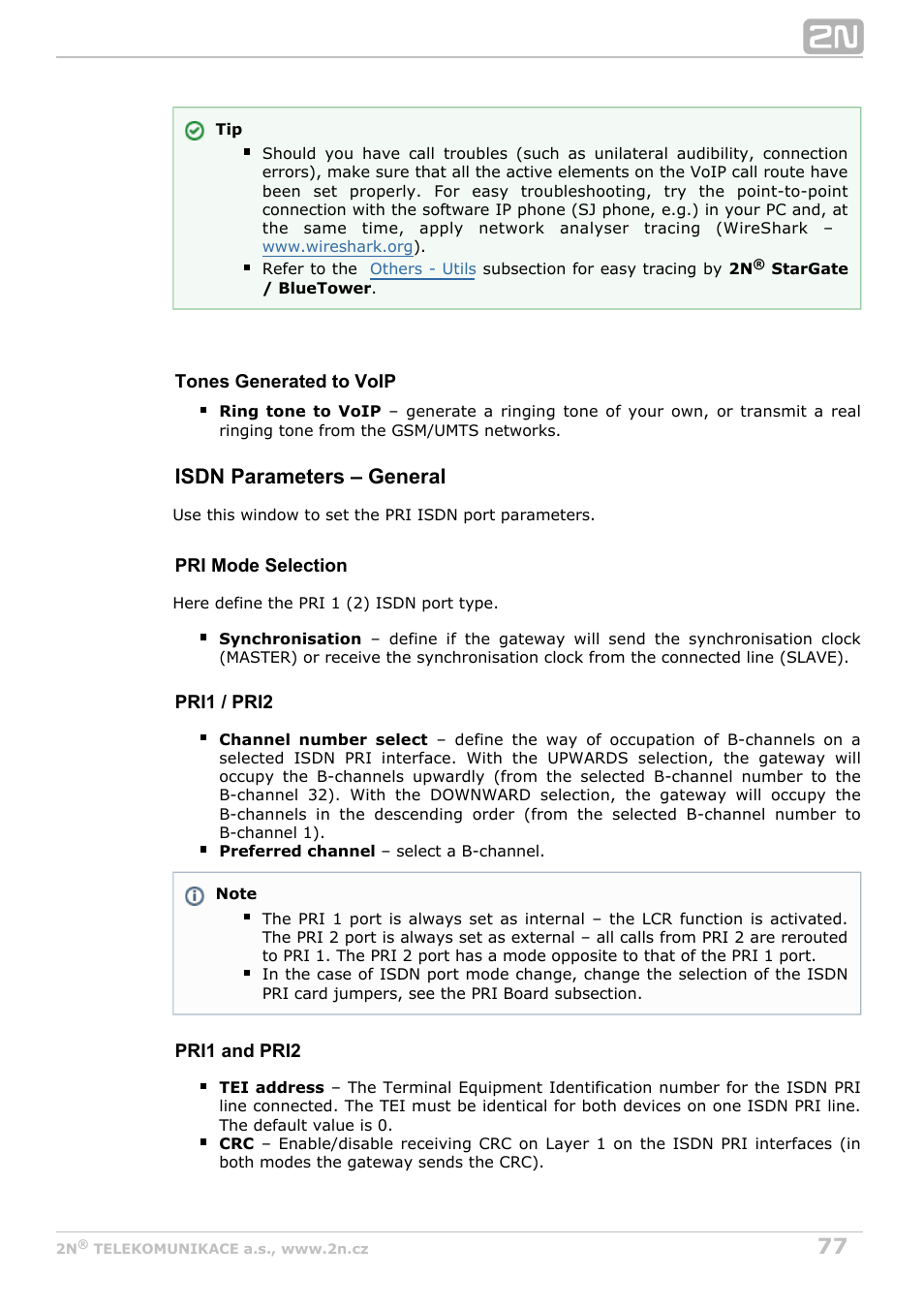 Isdn parameters – general | 2N StarGate/BlueTower v5.7 User Manual | Page 77 / 183