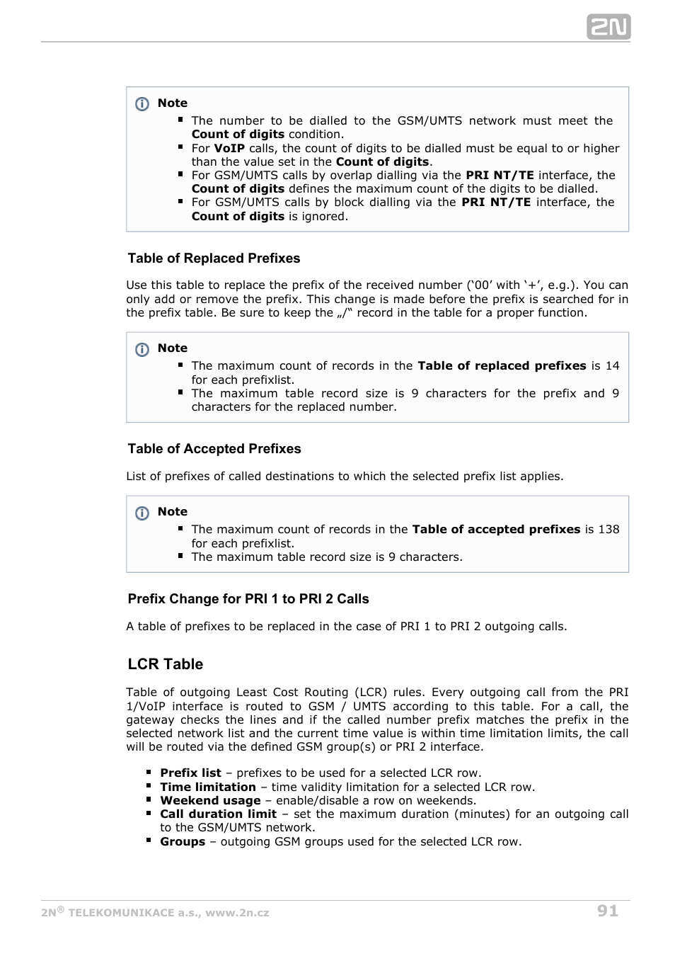 Lcr table | 2N StarGate/BlueTower v5.7 User Manual | Page 91 / 183