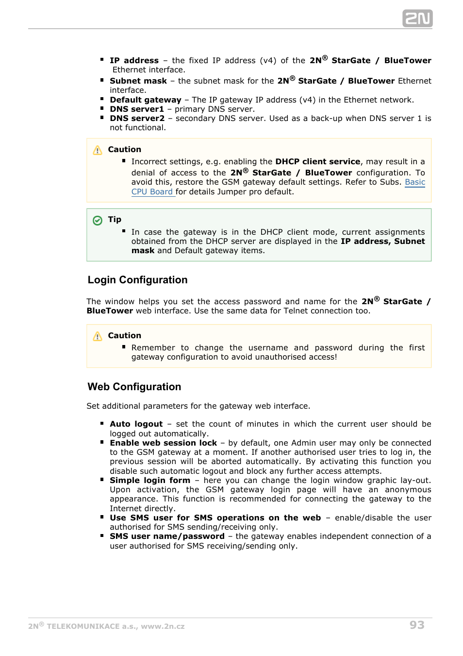 Login configuration, Web configuration | 2N StarGate/BlueTower v5.7 User Manual | Page 93 / 183