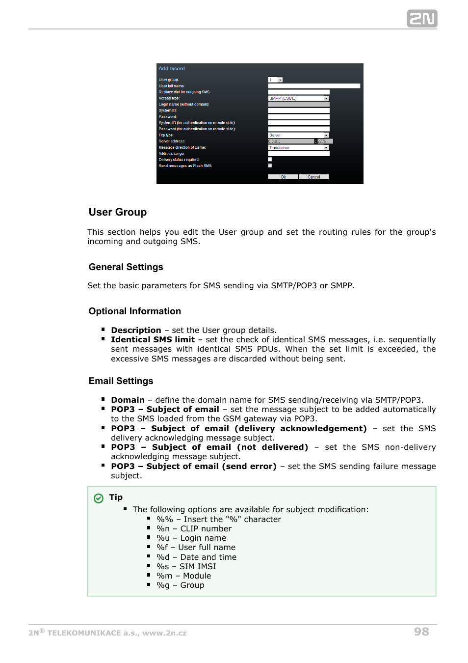 User group | 2N StarGate/BlueTower v5.7 User Manual | Page 98 / 183