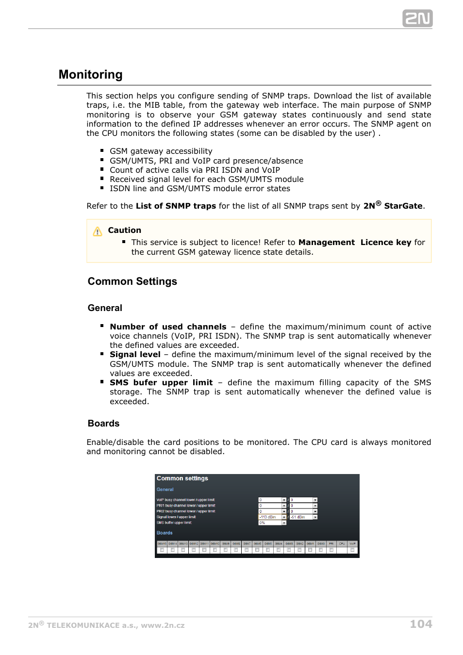 Monitoring, Common settings | 2N StarGate/BlueTower v5.6 User Manual | Page 104 / 178