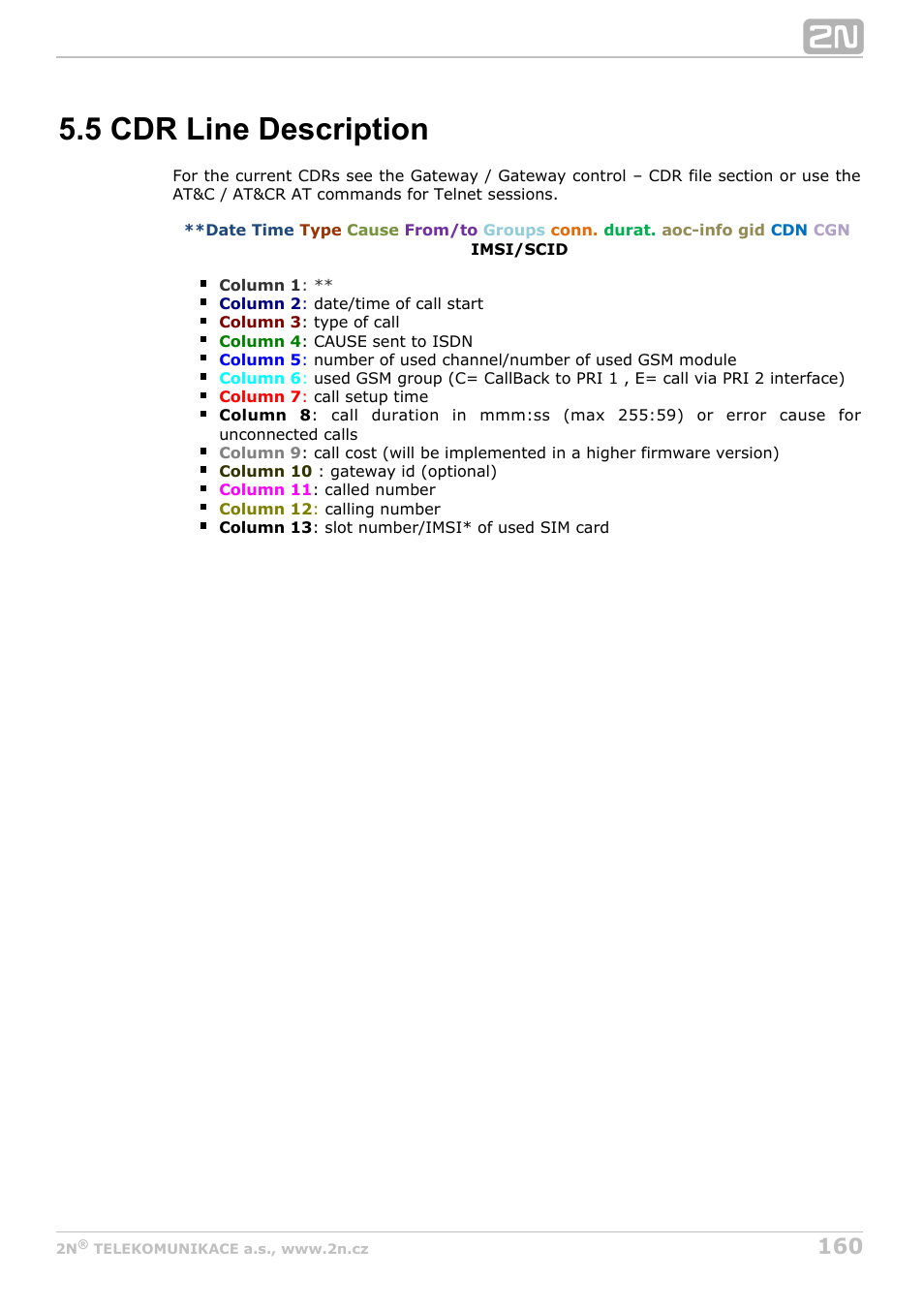 5 cdr line description | 2N StarGate/BlueTower v5.6 User Manual | Page 160 / 178