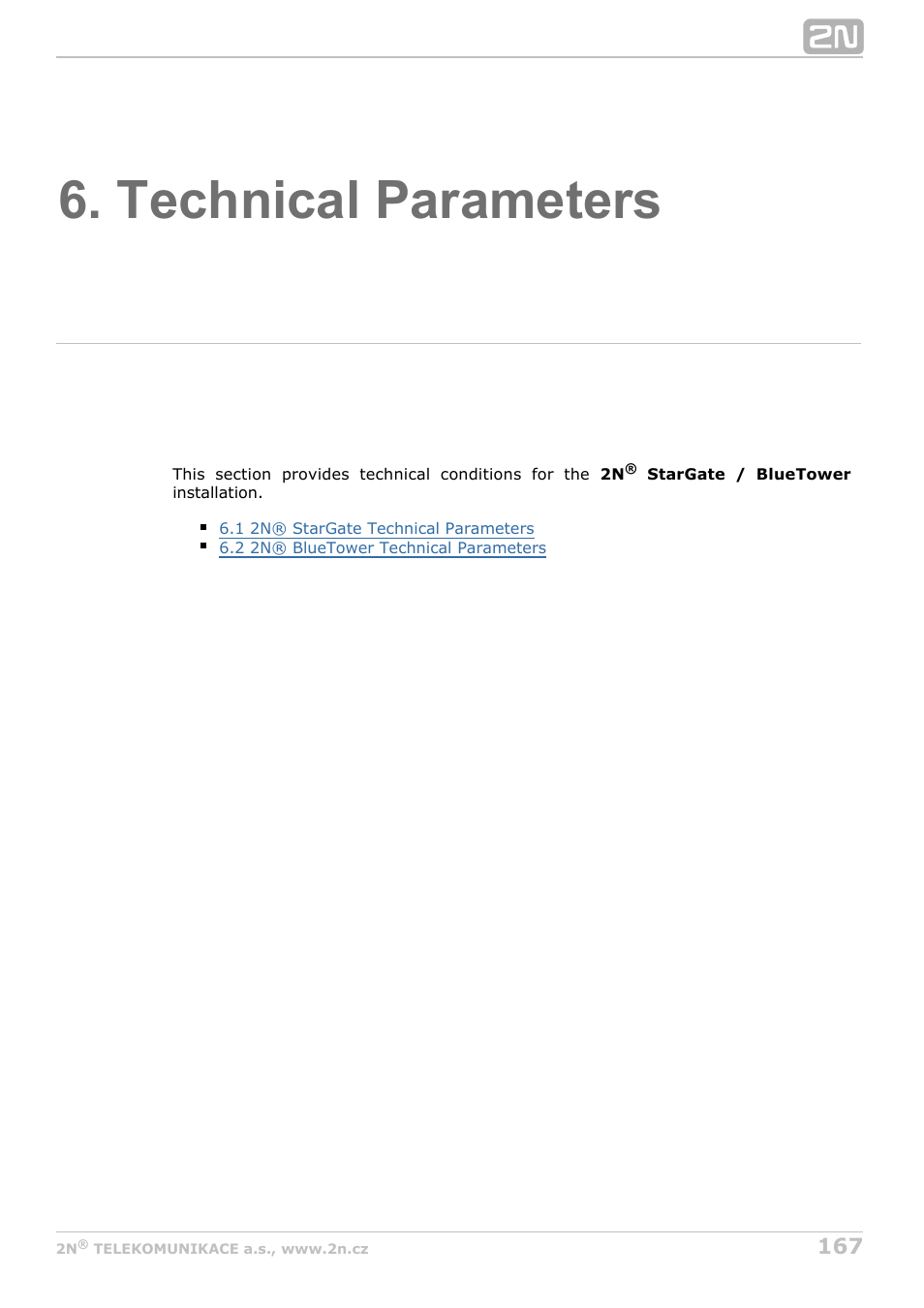 Technical parameters | 2N StarGate/BlueTower v5.6 User Manual | Page 167 / 178