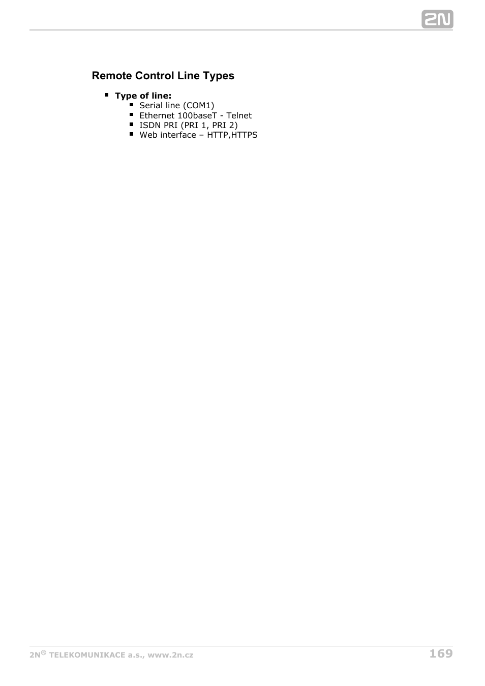 Remote control line types | 2N StarGate/BlueTower v5.6 User Manual | Page 169 / 178