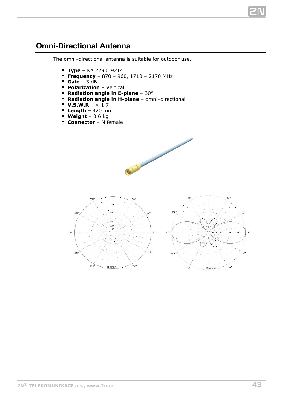 Omni-directional antenna | 2N StarGate/BlueTower v5.6 User Manual | Page 43 / 178