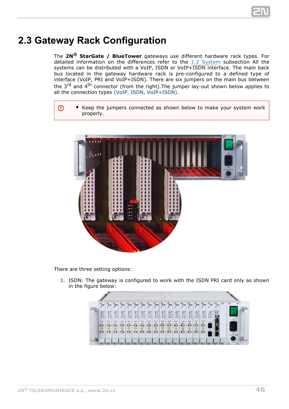 3 gateway rack configuration | 2N StarGate/BlueTower v5.6 User Manual | Page 46 / 178