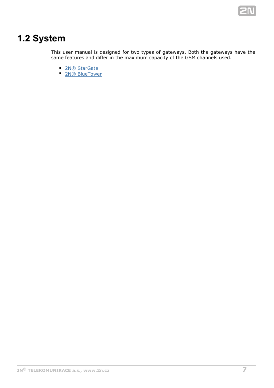 2 system | 2N StarGate/BlueTower v5.6 User Manual | Page 7 / 178