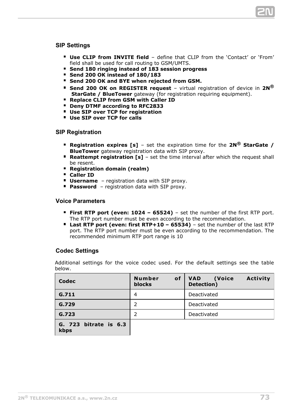 2N StarGate/BlueTower v5.6 User Manual | Page 73 / 178