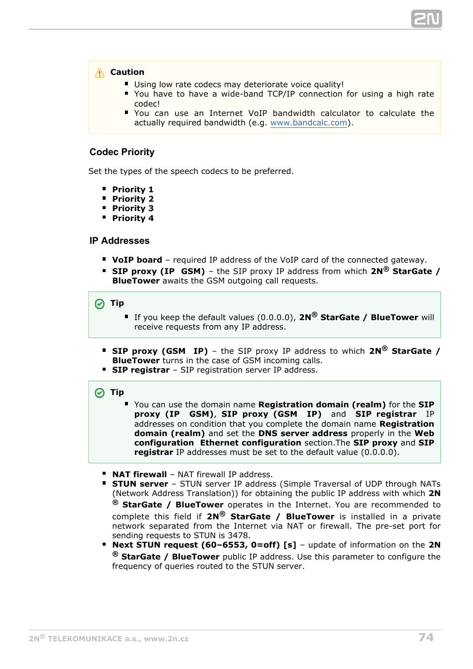 2N StarGate/BlueTower v5.6 User Manual | Page 74 / 178