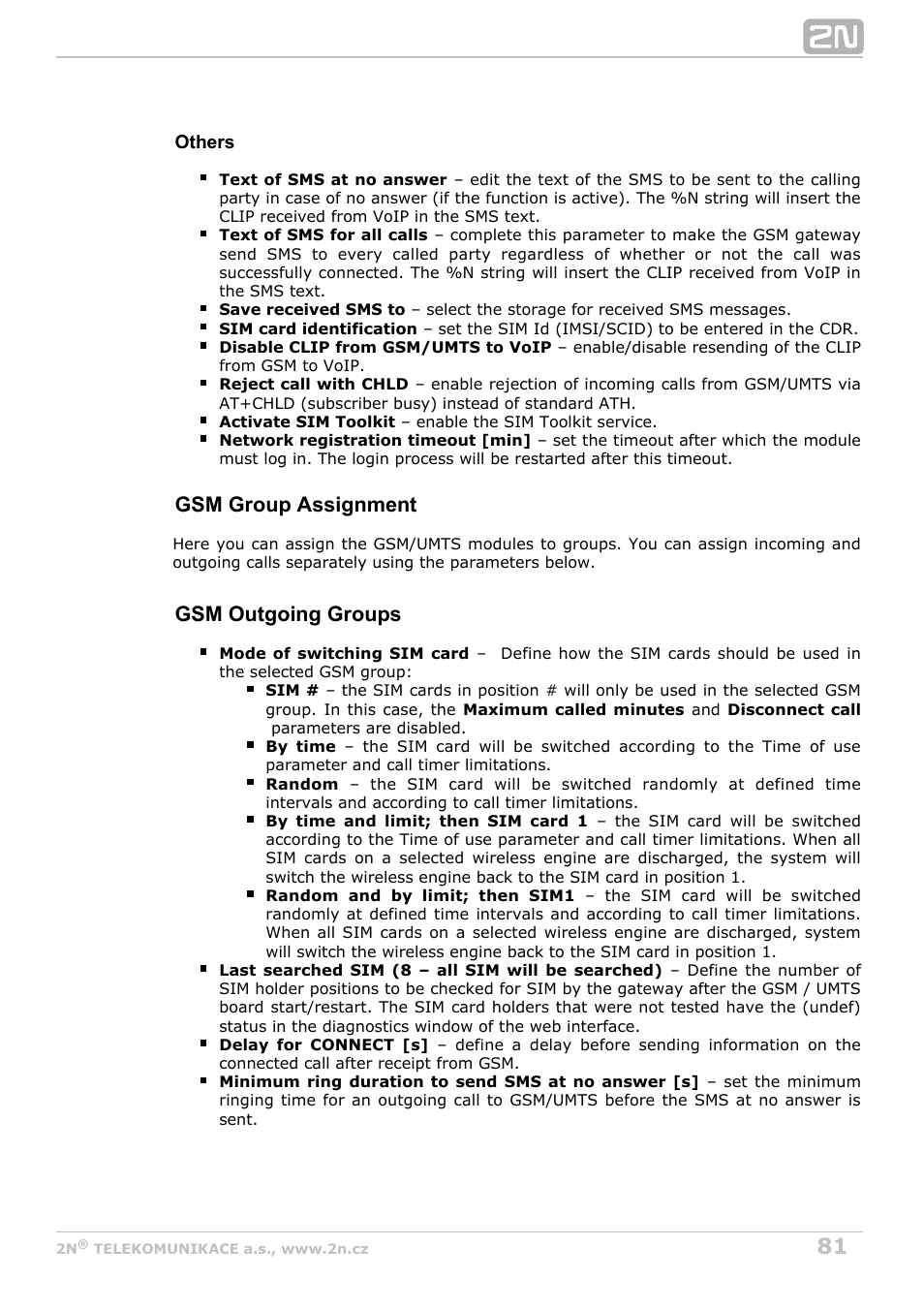 Gsm group assignment, Gsm outgoing groups | 2N StarGate/BlueTower v5.6 User Manual | Page 81 / 178