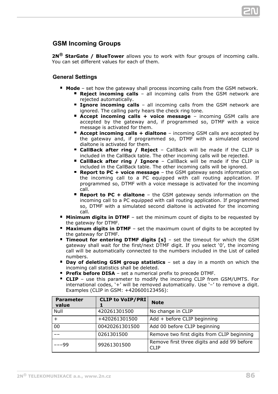 Gsm incoming groups | 2N StarGate/BlueTower v5.6 User Manual | Page 86 / 178