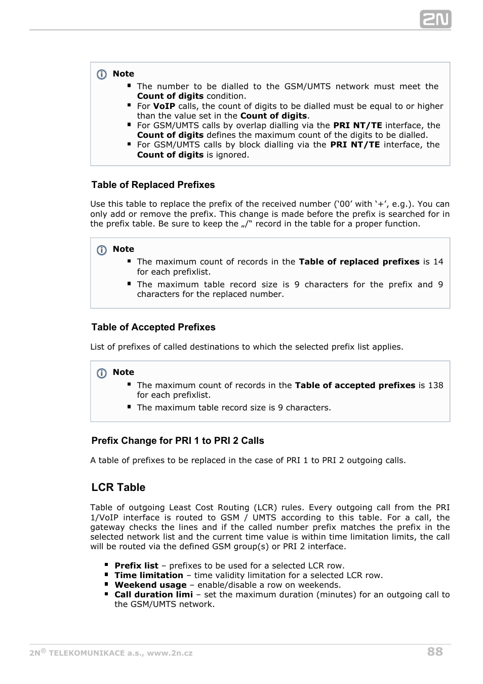 Lcr table | 2N StarGate/BlueTower v5.6 User Manual | Page 88 / 178