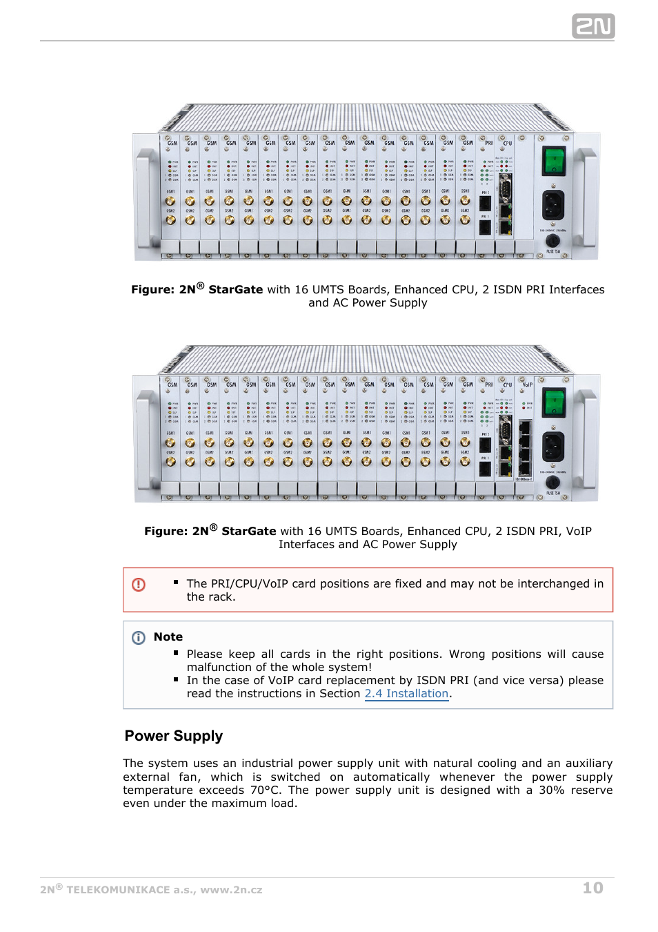 Power supply | 2N StarGate/BlueTower v5.5 User Manual | Page 10 / 175