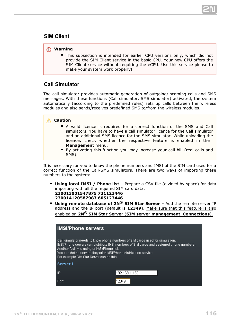 Sim client call simulator | 2N StarGate/BlueTower v5.5 User Manual | Page 116 / 175