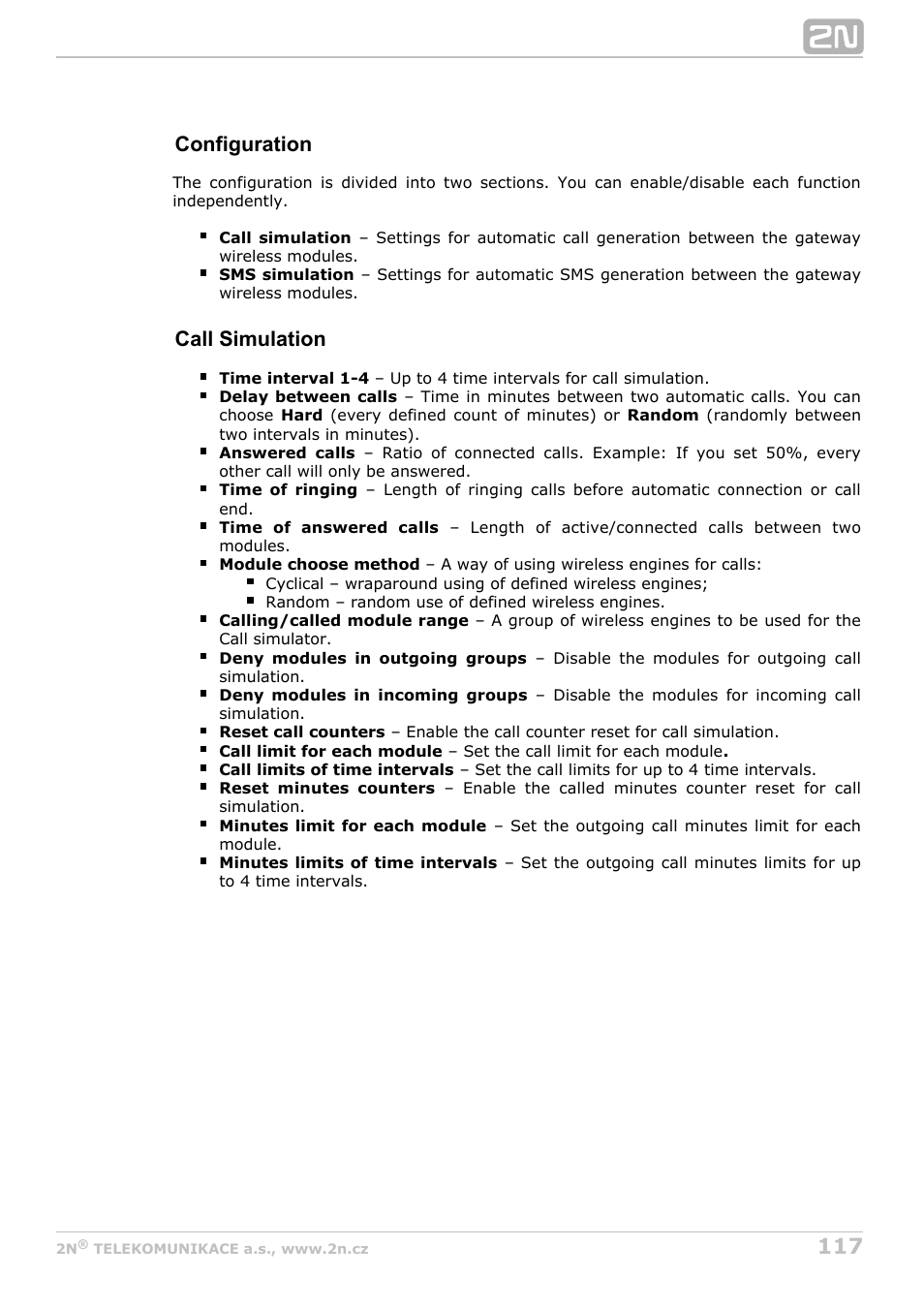 Configuration, Call simulation | 2N StarGate/BlueTower v5.5 User Manual | Page 117 / 175