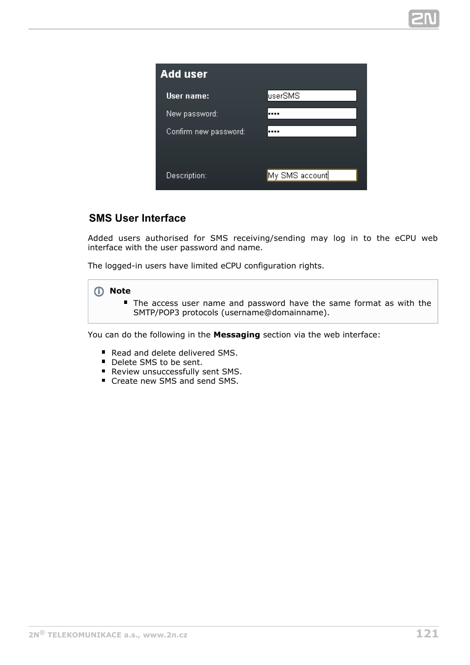 Sms user interface | 2N StarGate/BlueTower v5.5 User Manual | Page 121 / 175