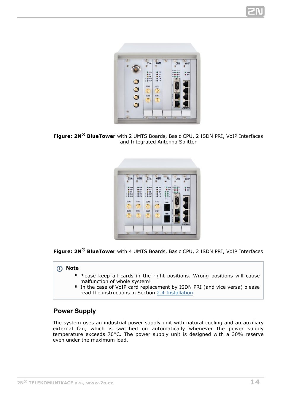 Power supply | 2N StarGate/BlueTower v5.5 User Manual | Page 14 / 175