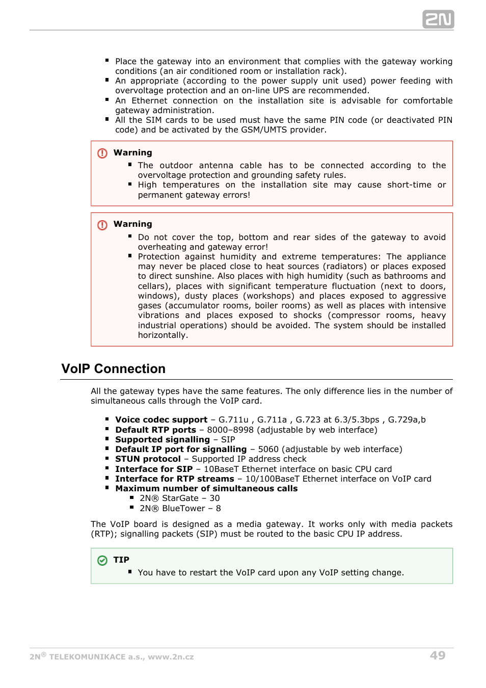 Voip connection | 2N StarGate/BlueTower v5.5 User Manual | Page 49 / 175