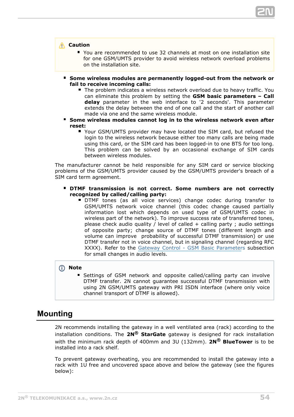 Mounting | 2N StarGate/BlueTower v5.5 User Manual | Page 54 / 175