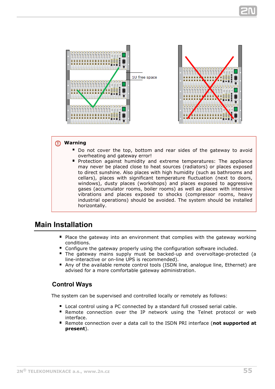 Main installation, Control ways | 2N StarGate/BlueTower v5.5 User Manual | Page 55 / 175