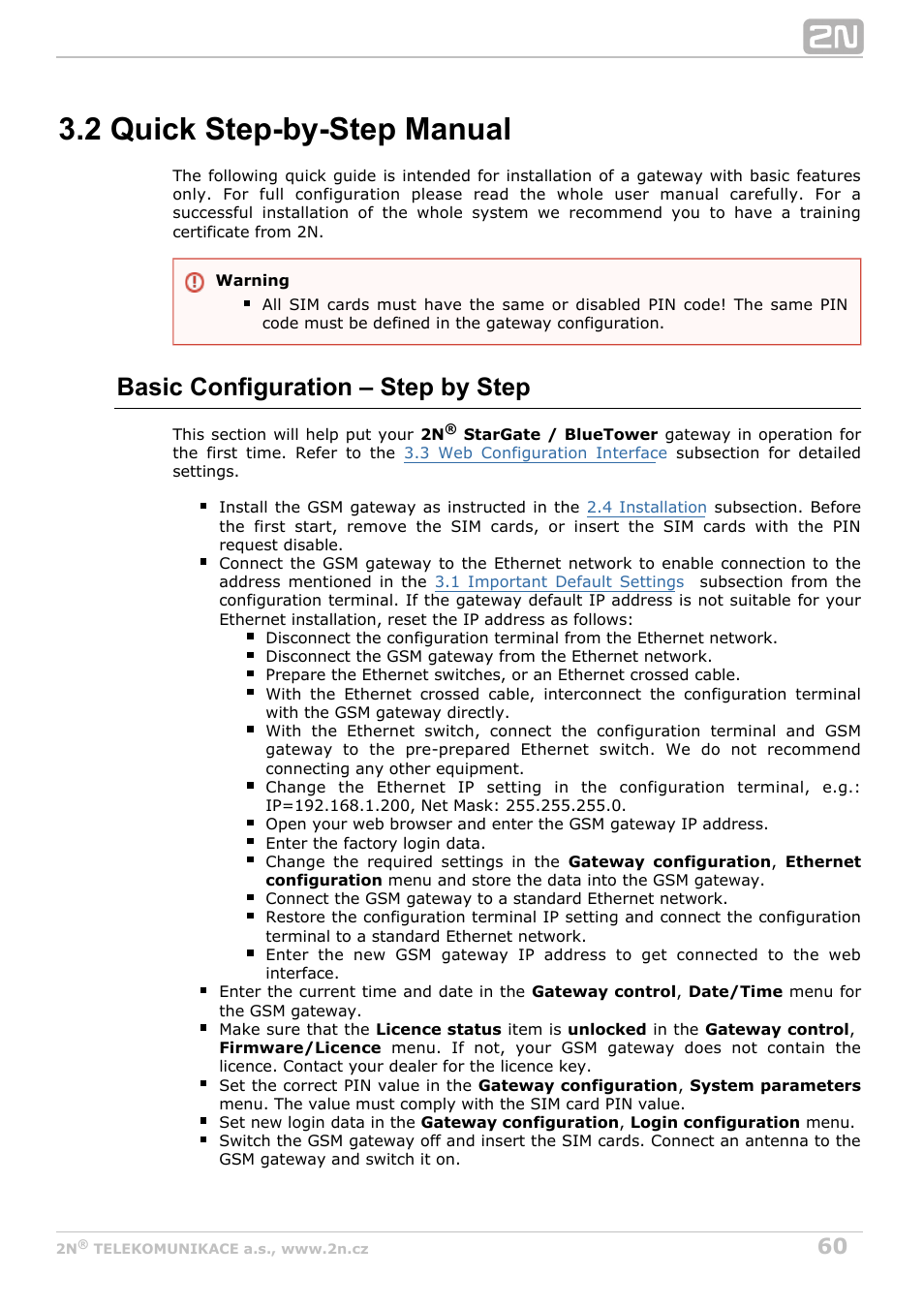 2 quick step-by-step manual, Basic configuration – step by step | 2N StarGate/BlueTower v5.5 User Manual | Page 60 / 175