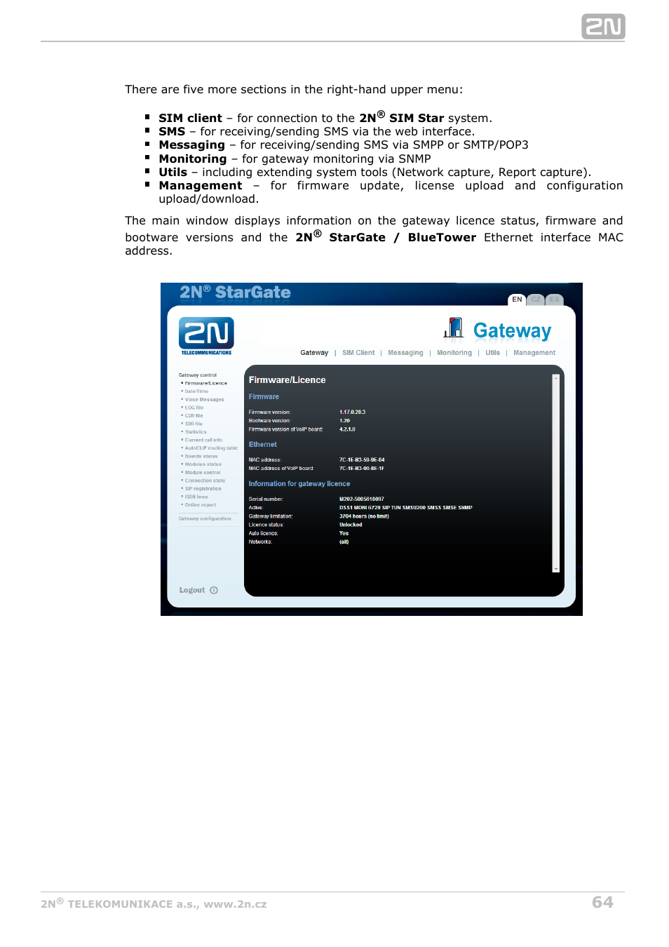 2N StarGate/BlueTower v5.5 User Manual | Page 64 / 175