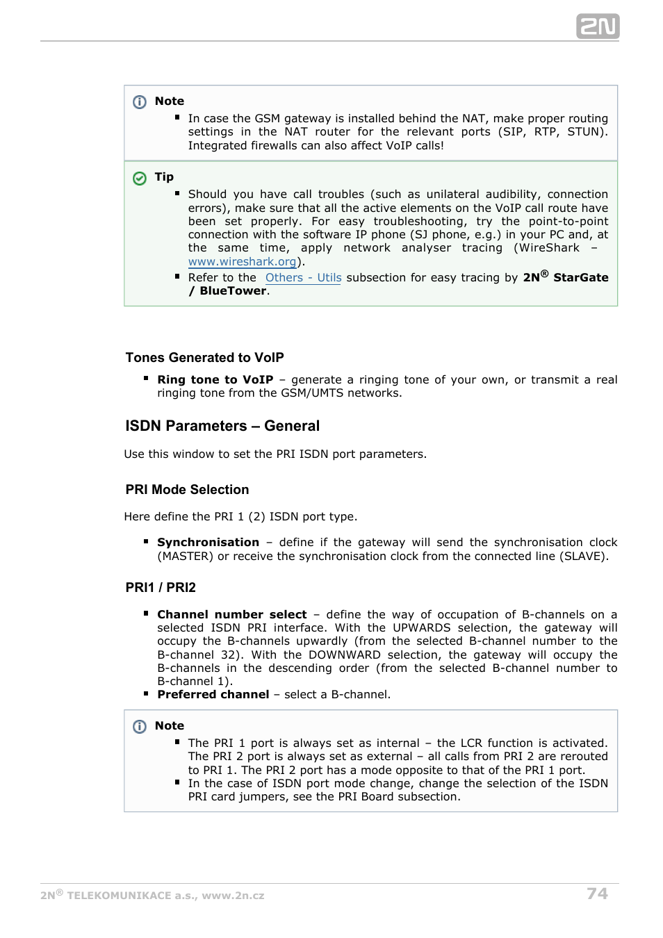 Isdn parameters – general | 2N StarGate/BlueTower v5.5 User Manual | Page 74 / 175