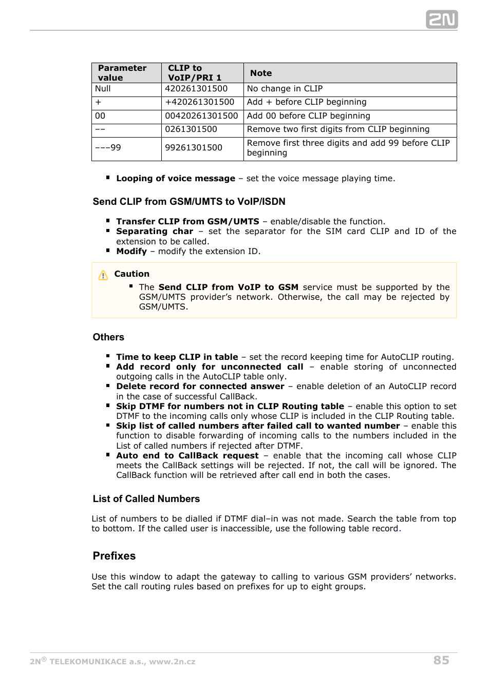 Prefixes | 2N StarGate/BlueTower v5.5 User Manual | Page 85 / 175