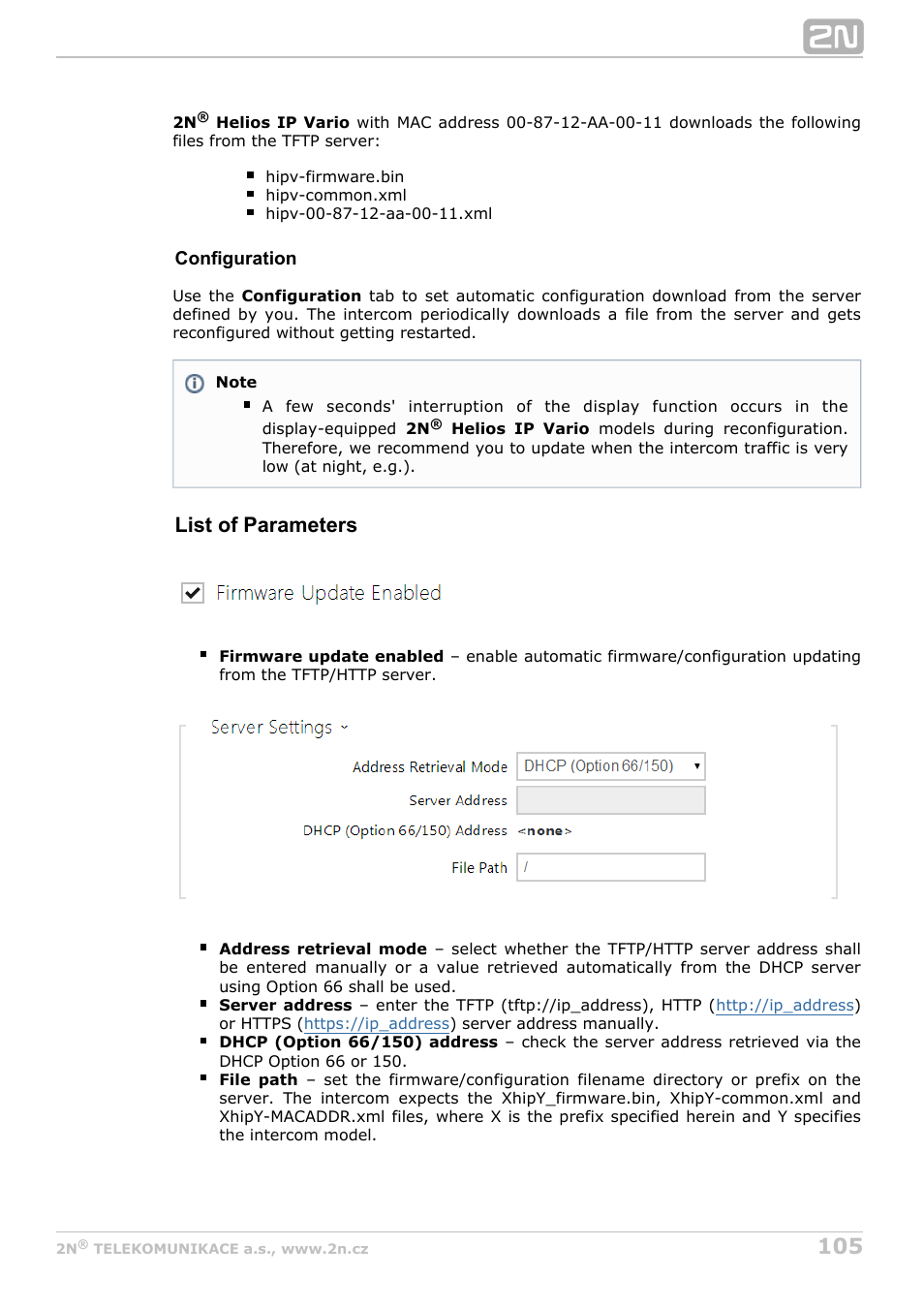 List of parameters | 2N Helios IP Configuration Manual v2.8.1 User Manual | Page 105 / 116