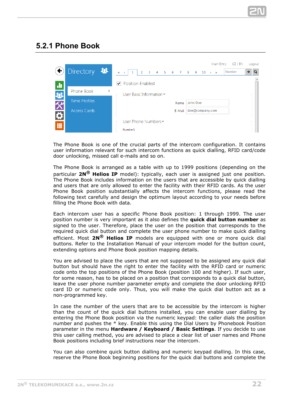 1 phone book | 2N Helios IP Configuration Manual v2.8.1 User Manual | Page 22 / 116