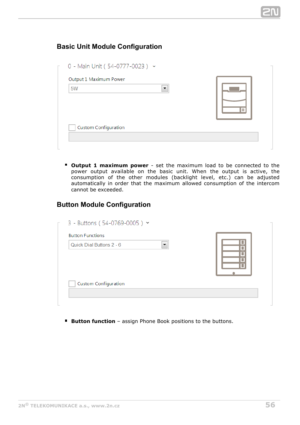 Basic unit module configuration, Button module configuration | 2N Helios IP Configuration Manual v2.8.1 User Manual | Page 56 / 116