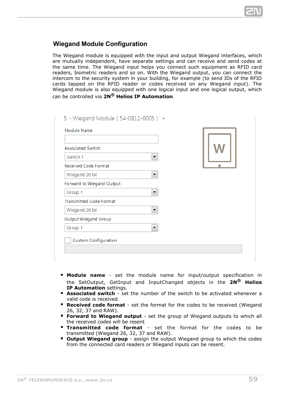 Wiegand module configuration | 2N Helios IP Configuration Manual v2.8.1 User Manual | Page 59 / 116