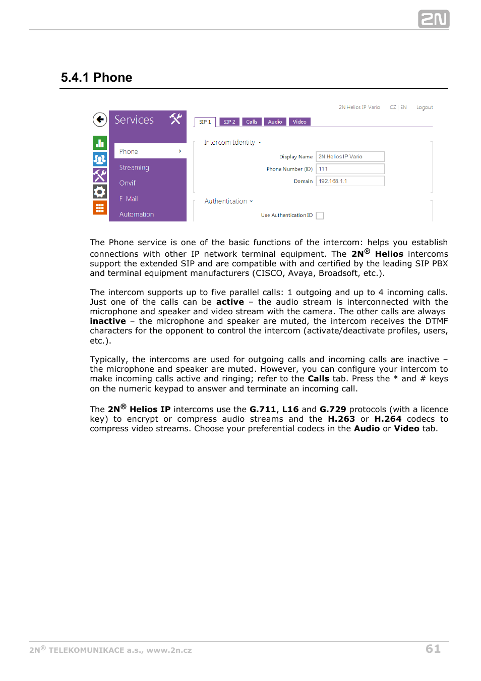 1 phone | 2N Helios IP Configuration Manual v2.8.1 User Manual | Page 61 / 116