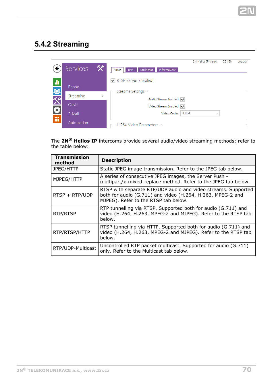 2 streaming | 2N Helios IP Configuration Manual v2.8.1 User Manual | Page 70 / 116