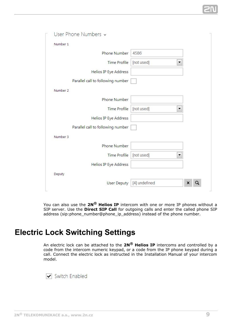 Electric lock switching settings | 2N Helios IP Configuration Manual v2.8.1 User Manual | Page 9 / 116