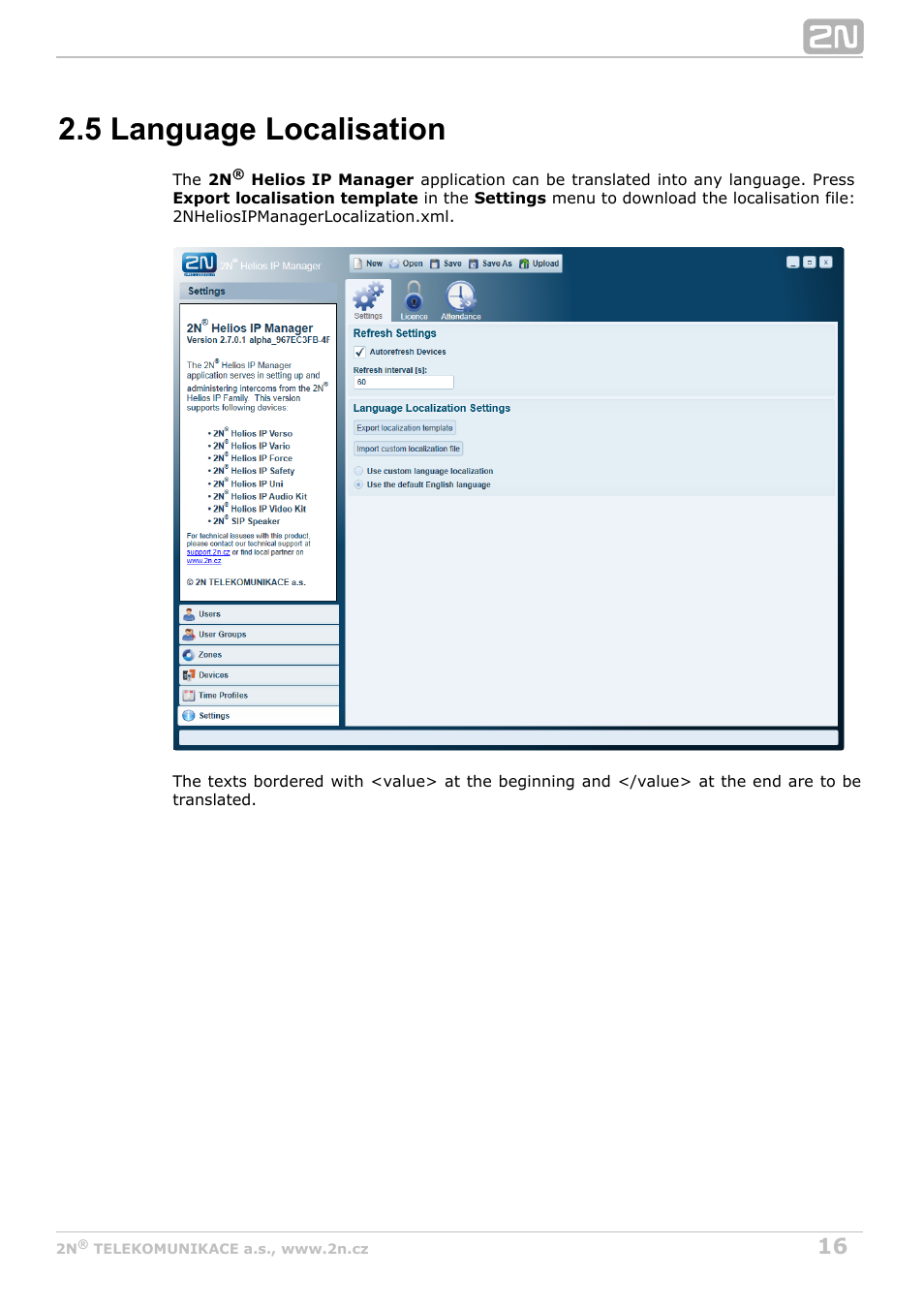 5 language localisation | 2N Helios IP Manager v2.8 User Manual | Page 16 / 47