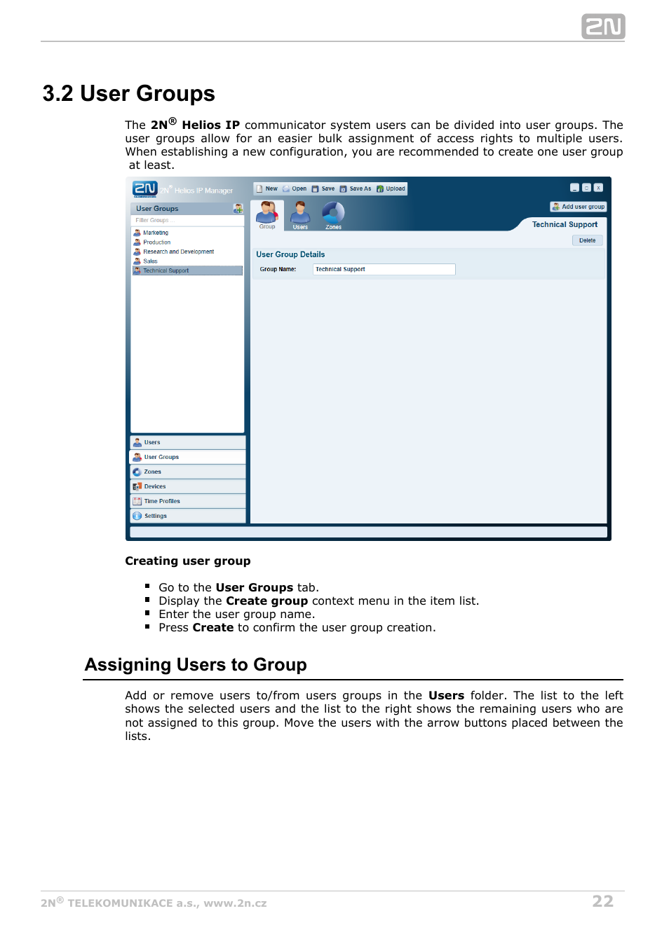 2 user groups, Assigning users to group | 2N Helios IP Manager v2.8 User Manual | Page 22 / 47