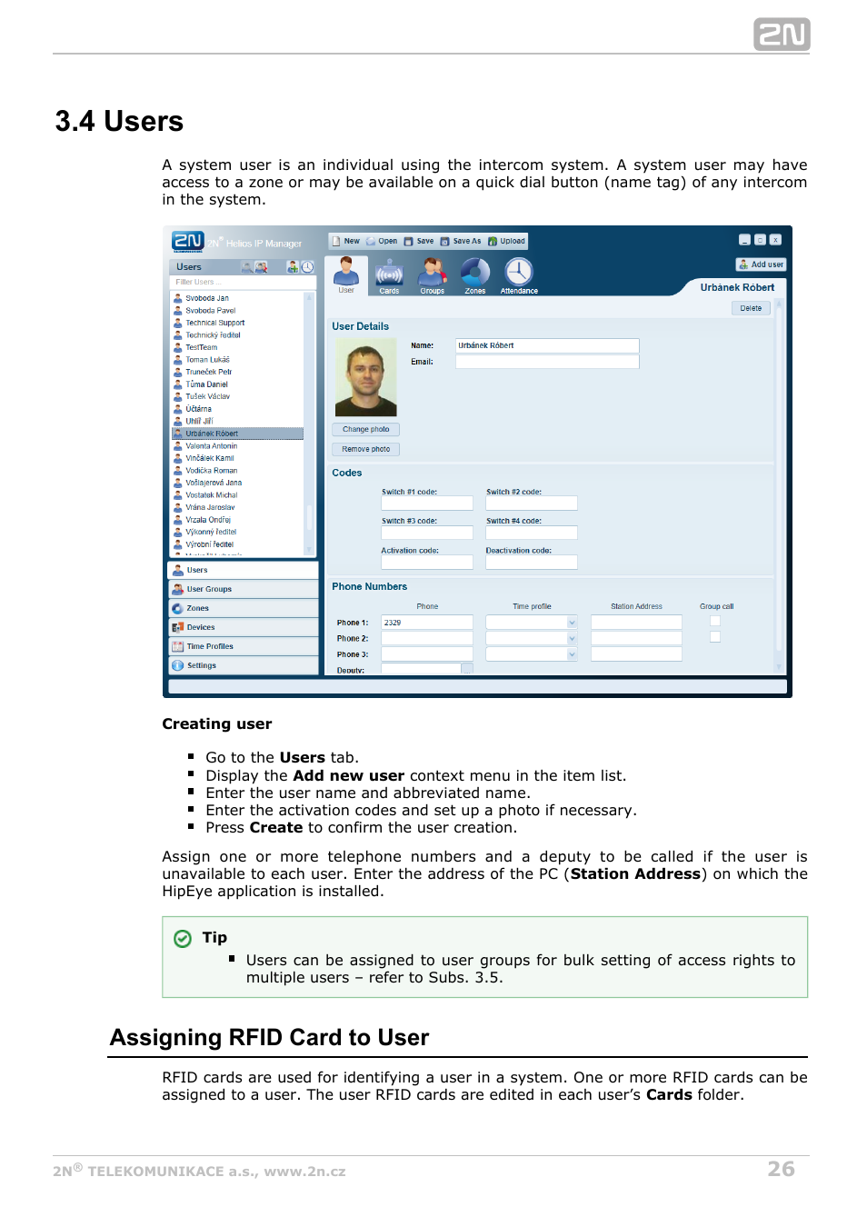 4 users, Assigning rfid card to user | 2N Helios IP Manager v2.8 User Manual | Page 26 / 47