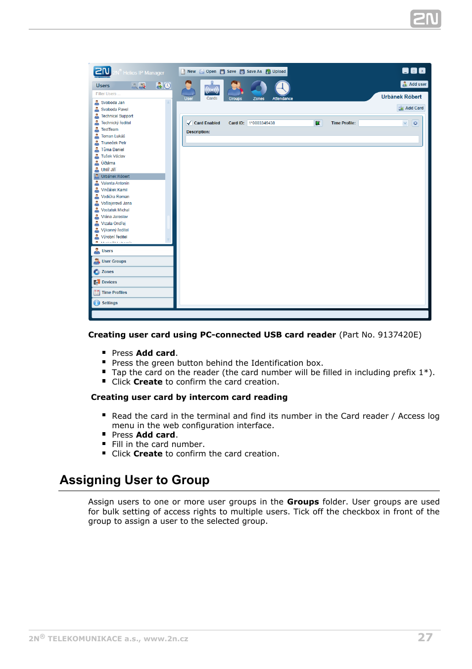Assigning user to group | 2N Helios IP Manager v2.8 User Manual | Page 27 / 47