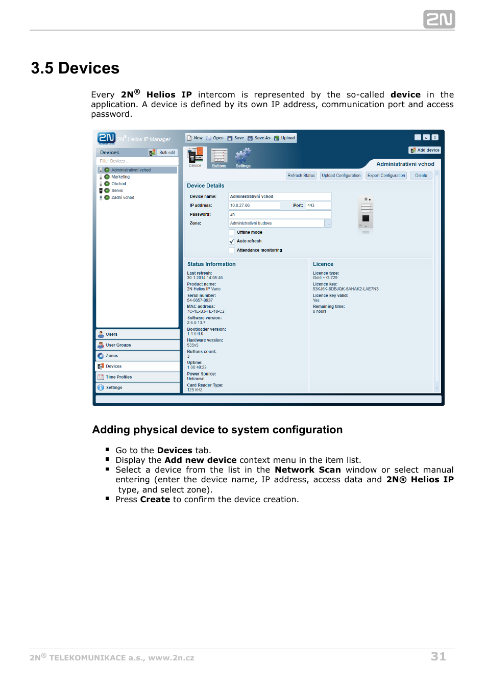 5 devices, Adding physical device to system configuration | 2N Helios IP Manager v2.8 User Manual | Page 31 / 47