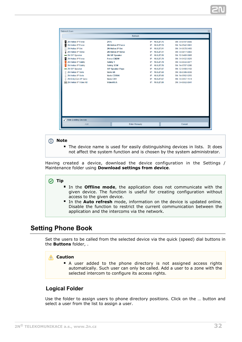 Setting phone book, Logical folder | 2N Helios IP Manager v2.8 User Manual | Page 32 / 47