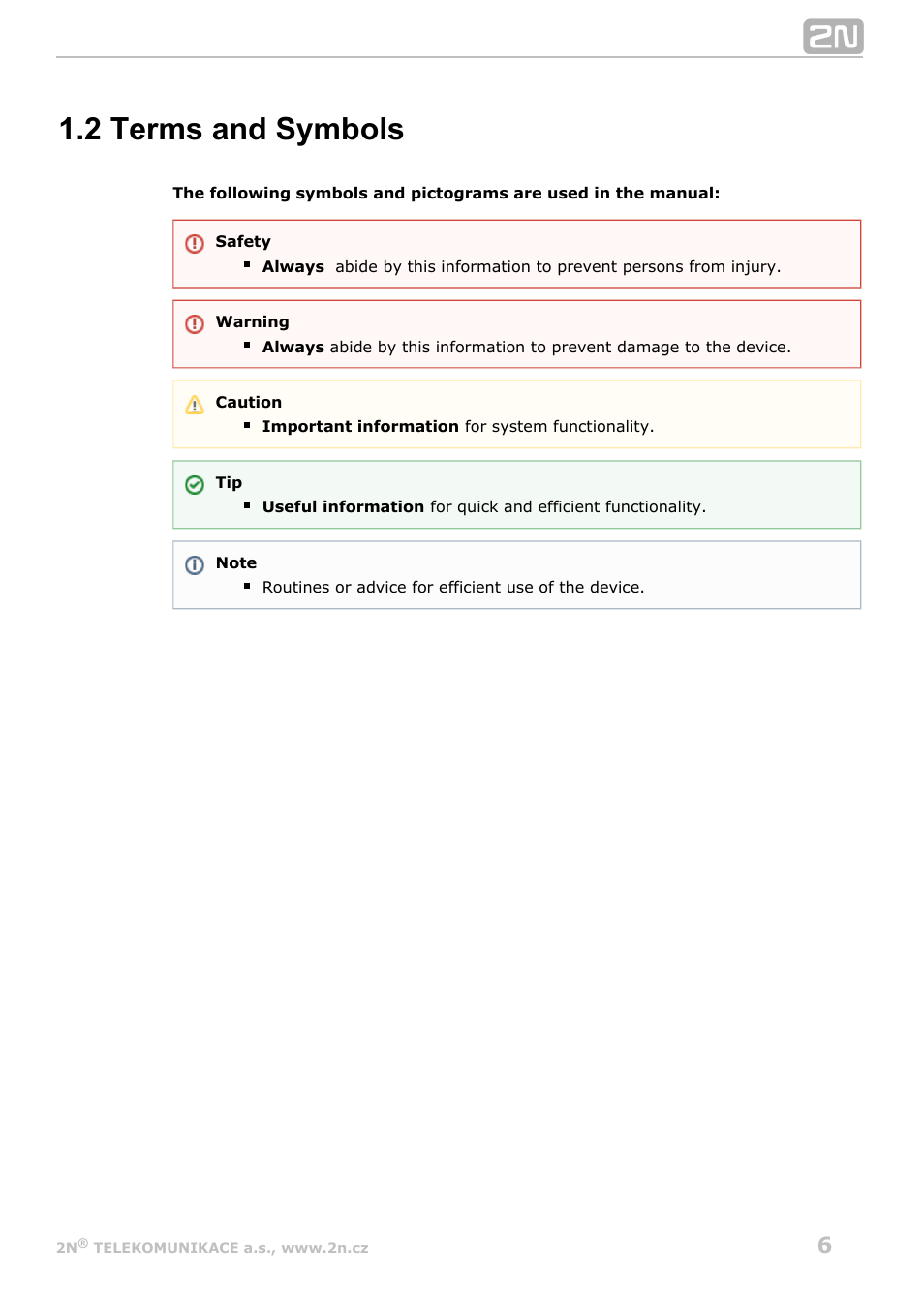 2 terms and symbols | 2N Helios IP Manager v2.8 User Manual | Page 6 / 47