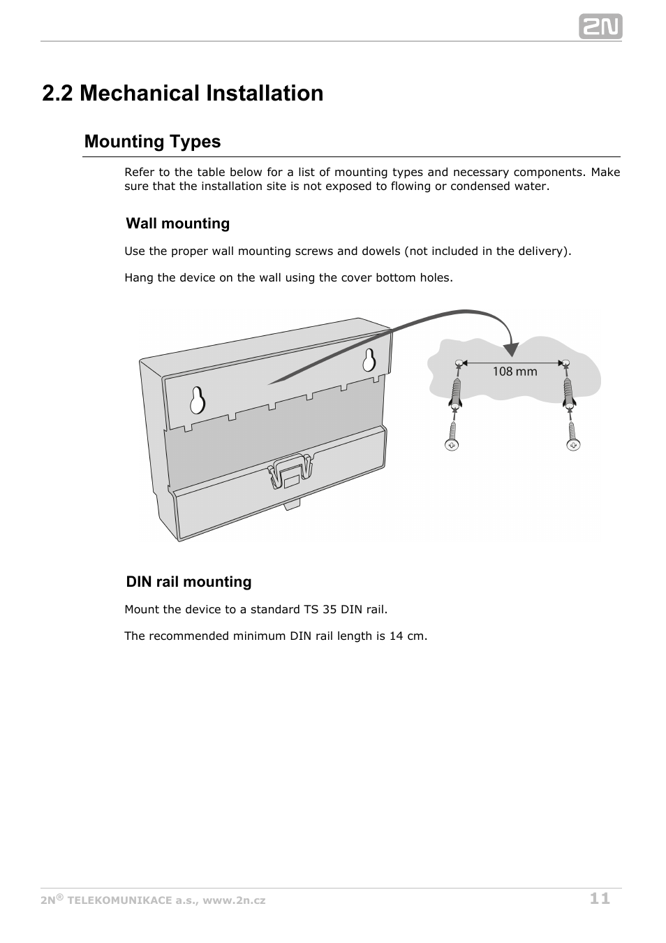 2 mechanical installation, Mounting types | 2N Helios IP Audio Kit User Manual | Page 11 / 31