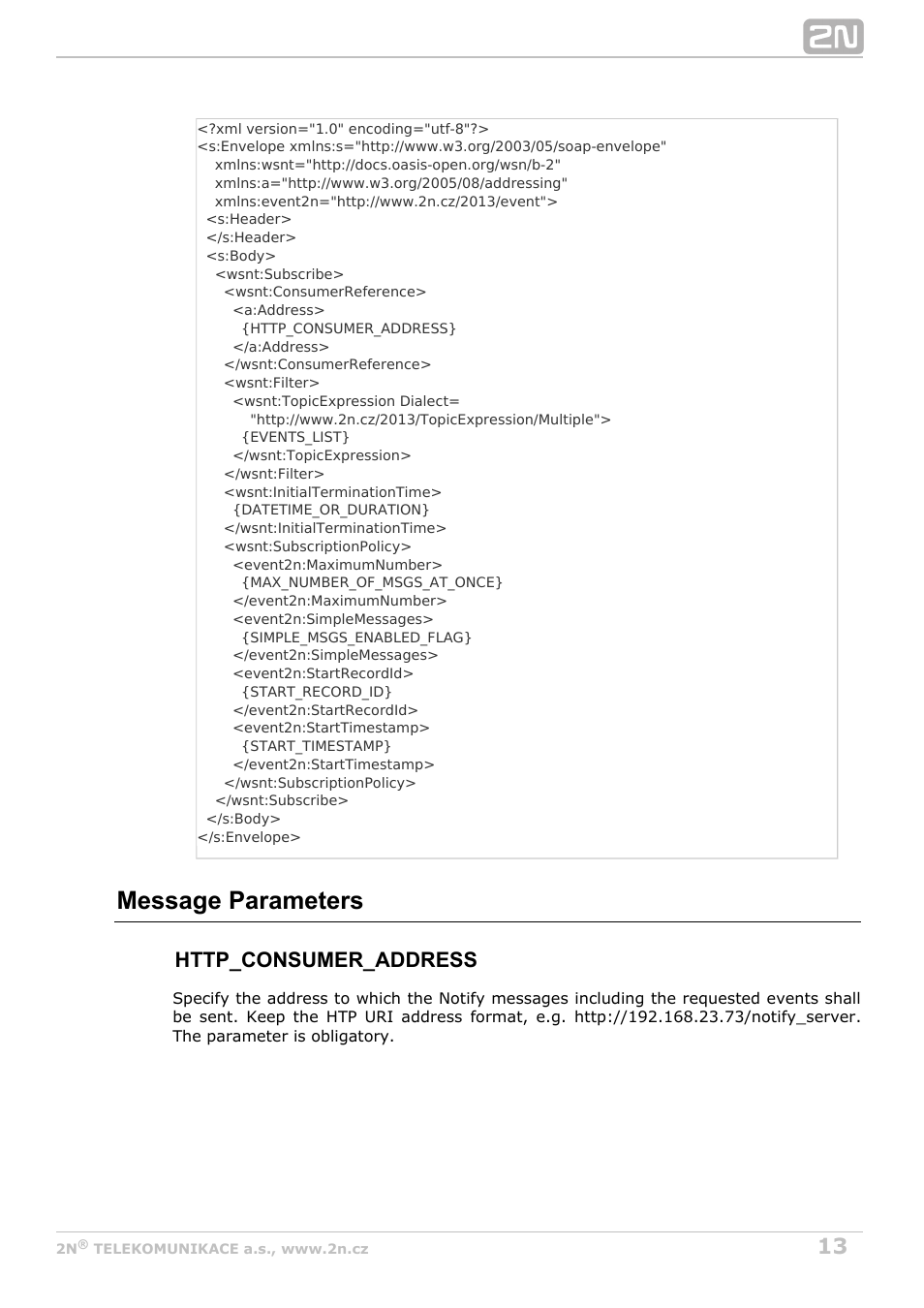 Message parameters | 2N Helios IP HTTP API Manual v2.8 User Manual | Page 13 / 29