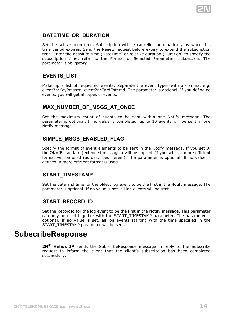 Subscriberesponse | 2N Helios IP HTTP API Manual v2.8 User Manual | Page 14 / 29