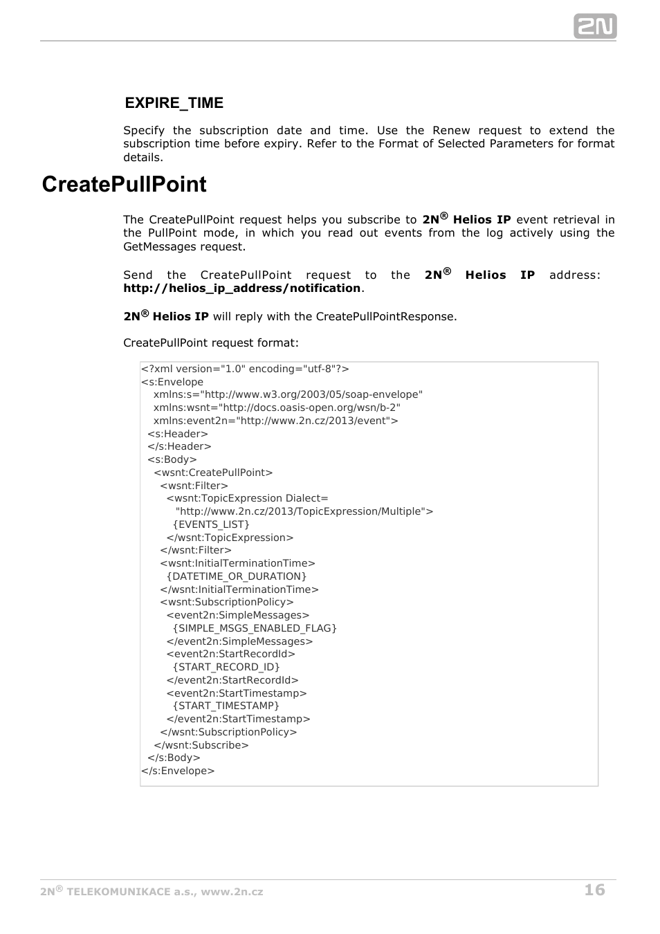 Createpullpoint, Expire_time | 2N Helios IP HTTP API Manual v2.8 User Manual | Page 16 / 29