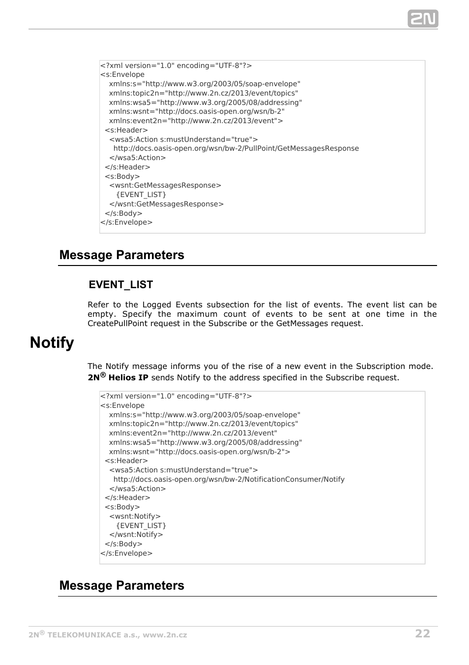 Notify, Message parameters | 2N Helios IP HTTP API Manual v2.8 User Manual | Page 22 / 29