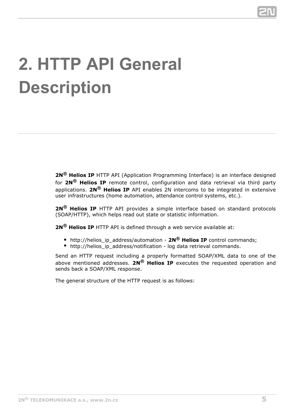 Http api general description | 2N Helios IP HTTP API Manual v2.8 User Manual | Page 5 / 29