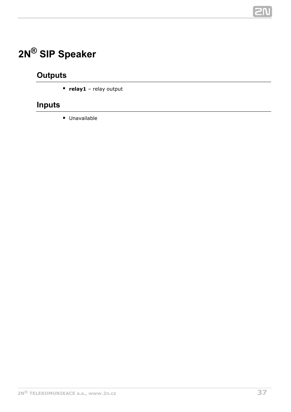 Sip speaker, 2n sip speaker, Outputs | Inputs | 2N Helios IP Automation Manual v2.8 User Manual | Page 37 / 43